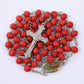 Blue Rosary Necklace For Women Men 6MM Wooden Prayer Beads Long Chain Religious Virgin Mary Cross Pendant Men Party Jewelry Gift