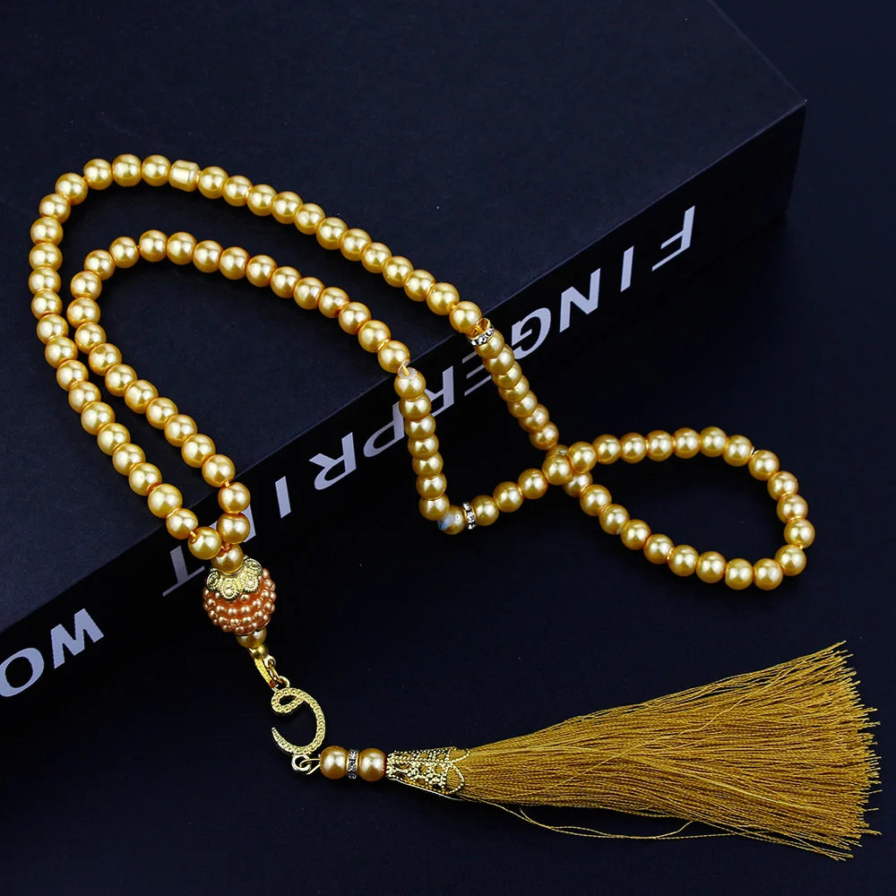 Sunspicems Allah Mohammed Rosary Bracelets TASBIH Muslim Prayer Beads Turkish Style 99 Beads Glass Pearls Charm Bracelets Gift