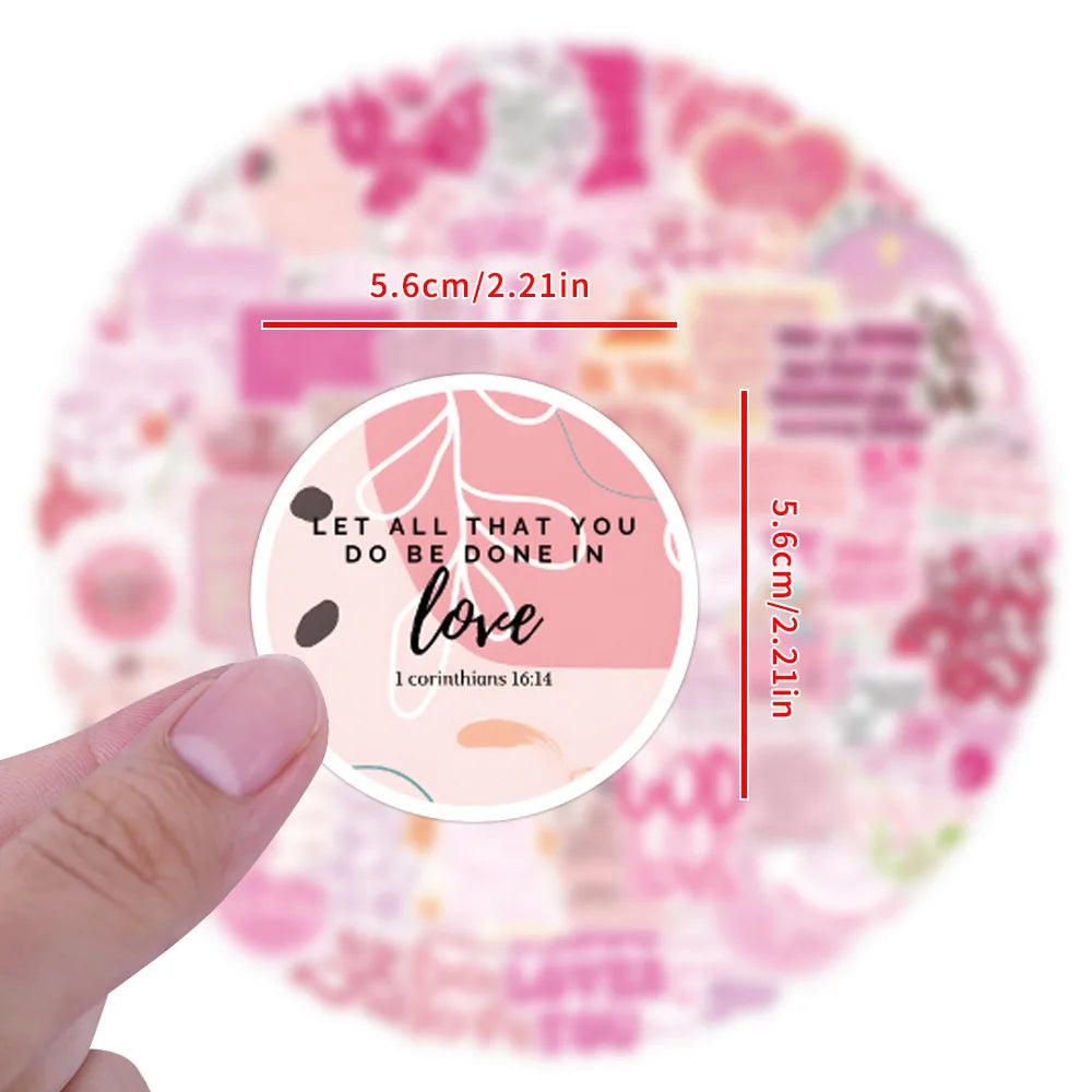 10/55/110PCS Pink Bible Christian Stickers Cartoon Jesus Loves You Decal For Laptop Phone Guitar Cup Waterproof Sticker Kid Toys