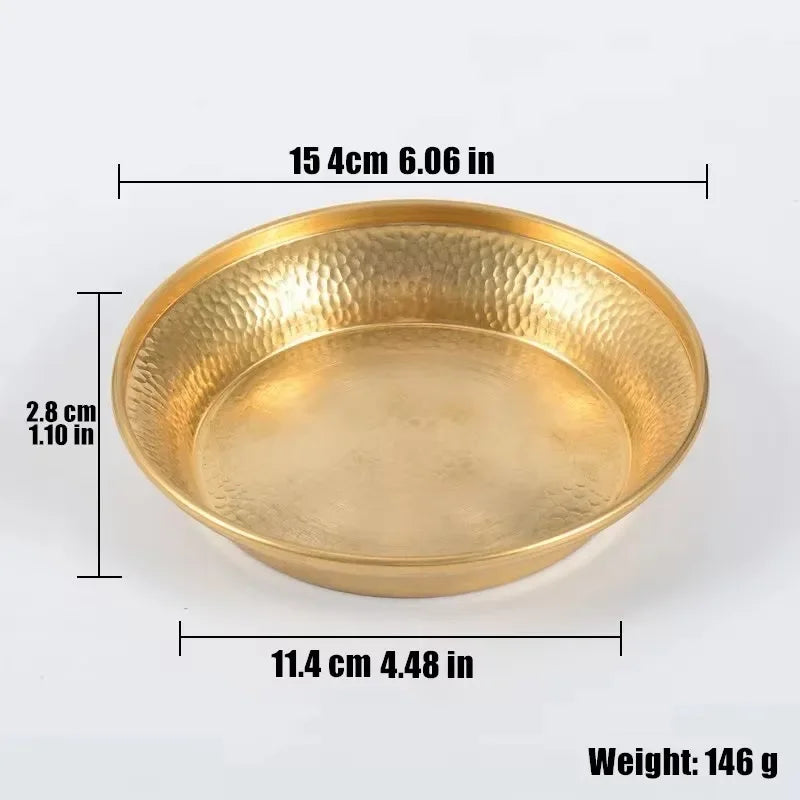 Buddhism Copper Manza Plate，Auspicious Tibetan Brass Tantra Dish Worship For Buddha Tray Desktop Home Gift Decorative，1Pcs，15 cm