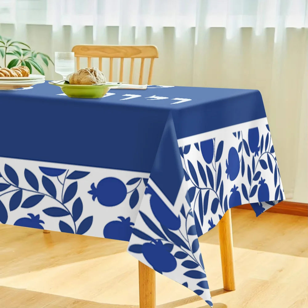 Jewish Hebrew Rectangle Waterproof Tablecloth Table Decor Reusable Farmhouse Kitchen Dining Table Cloth Jewish Holiday Decor