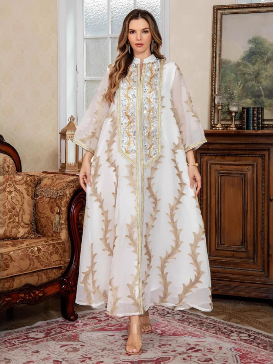 Women Party Dress Abaya Dubai Eid Muslim Mesh Embroidery Jalabiya Ramadan Dresses Morocco Kaftan Vestidos Largos Arab Long Robe