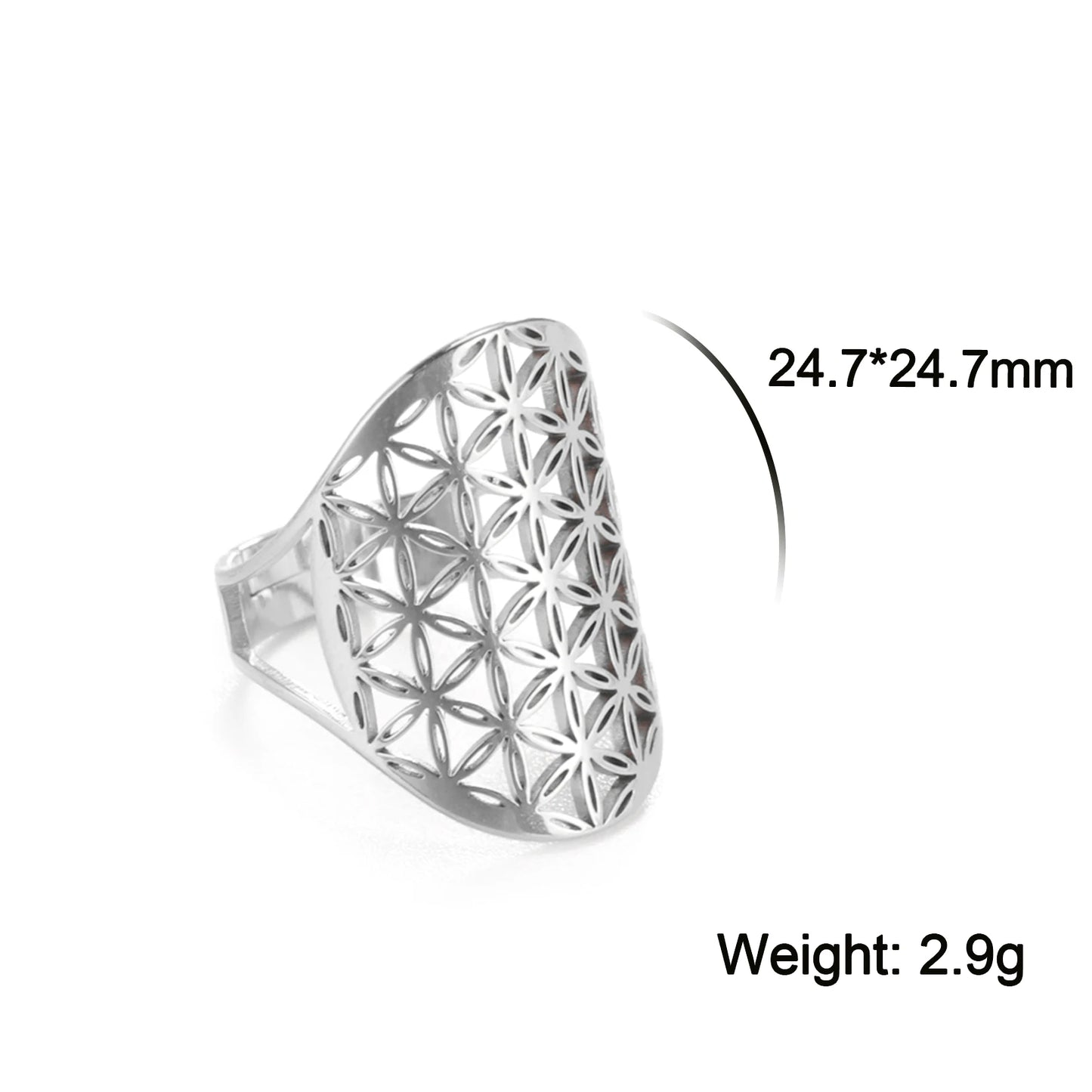 Unift Sacred Geometry Flower of Life Ring Adjustable Stainless Steel Ring Men Women Accessories Vintage Filigree Jewelry Gifts