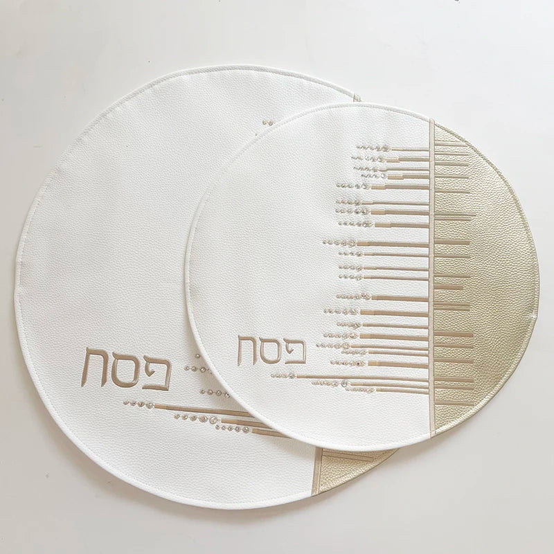 Passover Seder Matzah Cover with 3 Pockets for the 3 Matzos Embroidered PU Leather Pesach Table Essential Decorations
