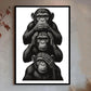 Three Wise Monkeys Wall Art, See No Evil Hear No Evil Speak No Evil Poster, Black and White Illustration, Printable Animal Decor