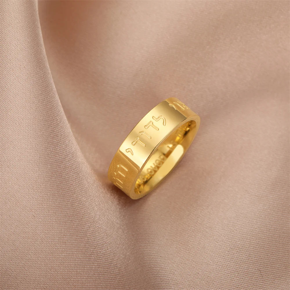 EUEAVAN Jewish Hebrew Blessing Ring Stainless Steel Beloved is Mine Hebrews and English Finger Rings Couple Amulet Jewelry Gifts