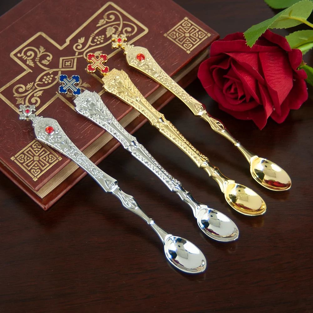 HTISOK Christian Chalice Church Ceremonial Supplies Alloy Metal Holy Cups Exquisitely Carved Holy Water Spoons And Cups