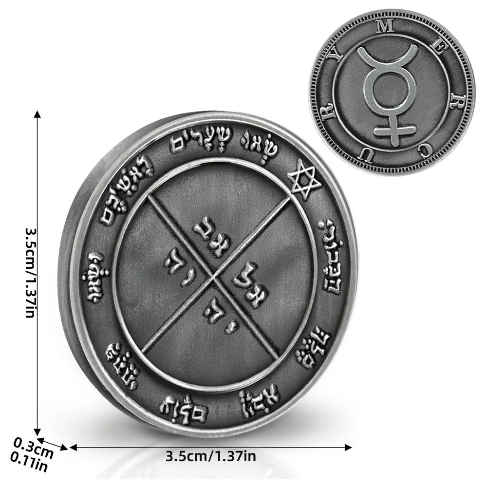 Key of Solomon Pentacle Talisman Coin Planetary Seal Amulet Occult Metal Tokens for Rituals,Spiritual Divination Gift Set