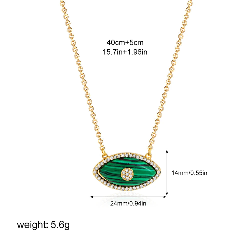 Luxury Natural Stone Evil Eye Pendant Necklace Inlaid Zircon Fashion Stainless Steel Clavicle Chain Jewelry Party Gift for Women