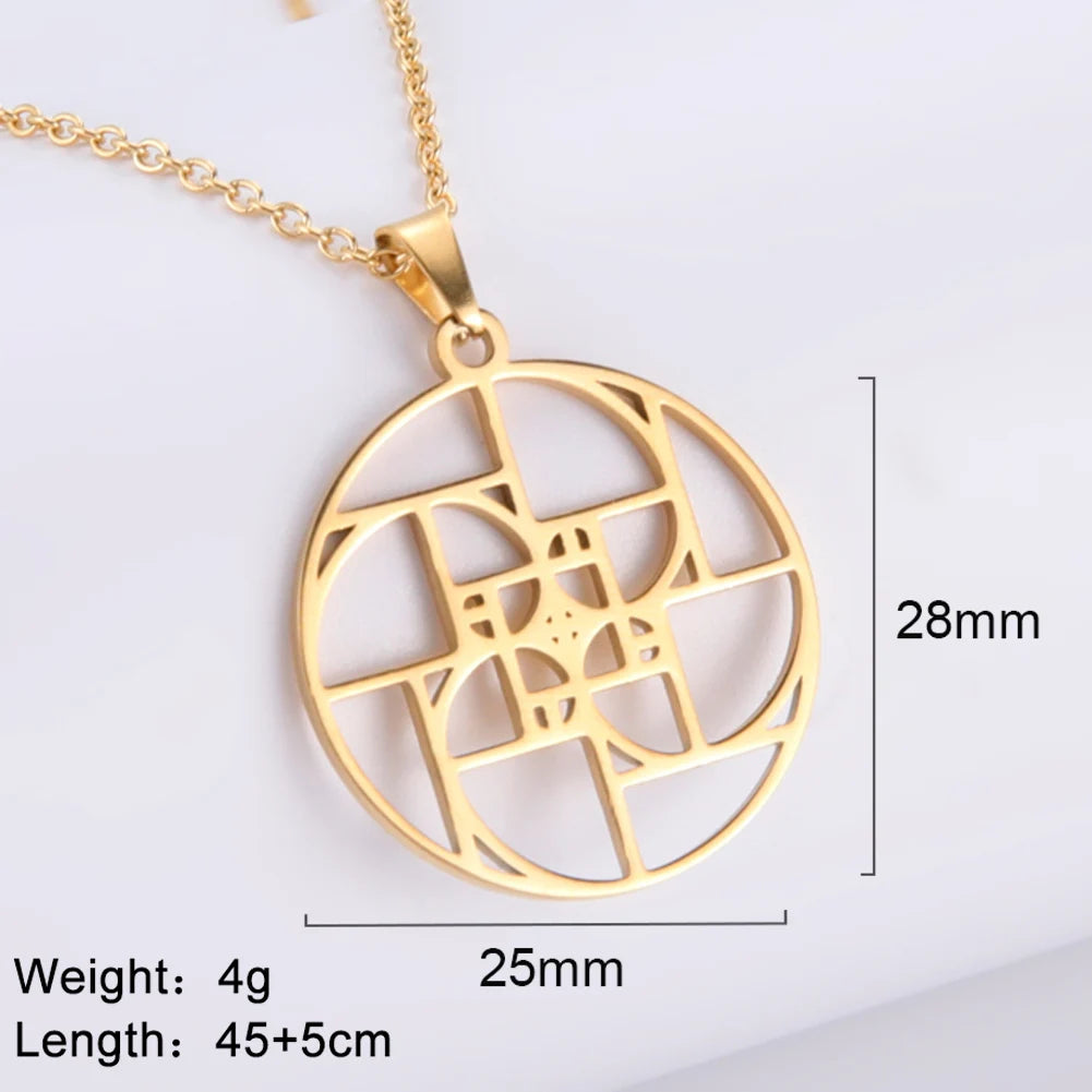 Dawapara Fibonacci Spiral Necklace Sacred Geometry The Golden Ratio Pendant Stainless Steel Jewelry Valentine's Day Gift