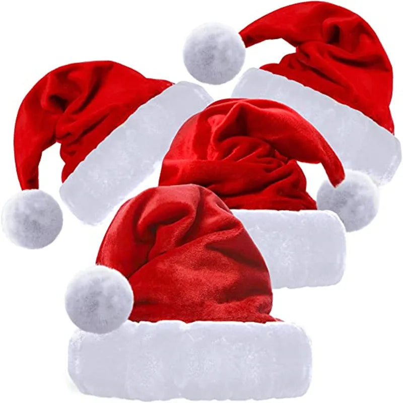 Red Gold Silk Velvet Border Christmas Hat for Adults and Children, Snowman, Elk, Santa Claus, Hat Decoration, New, 2025