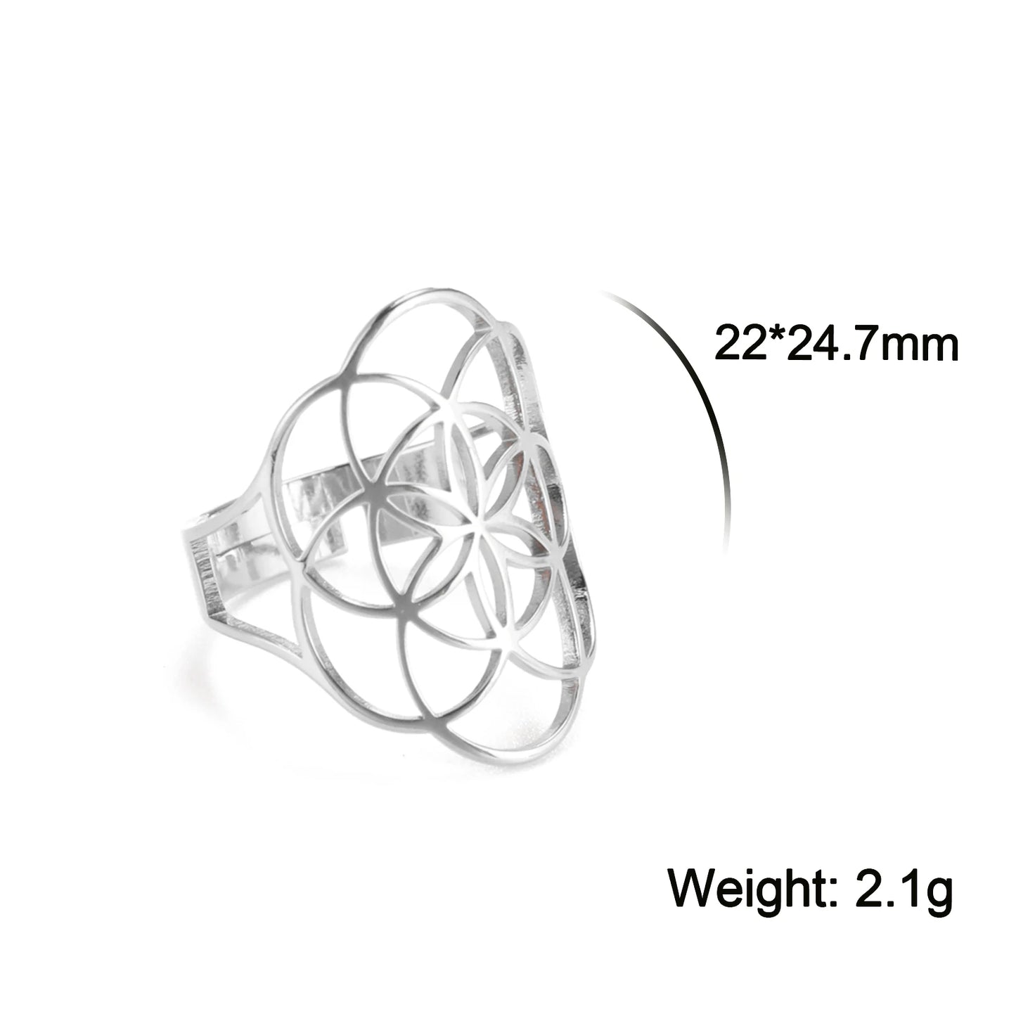 Unift Sacred Geometry Flower of Life Ring Adjustable Stainless Steel Ring Men Women Accessories Vintage Filigree Jewelry Gifts