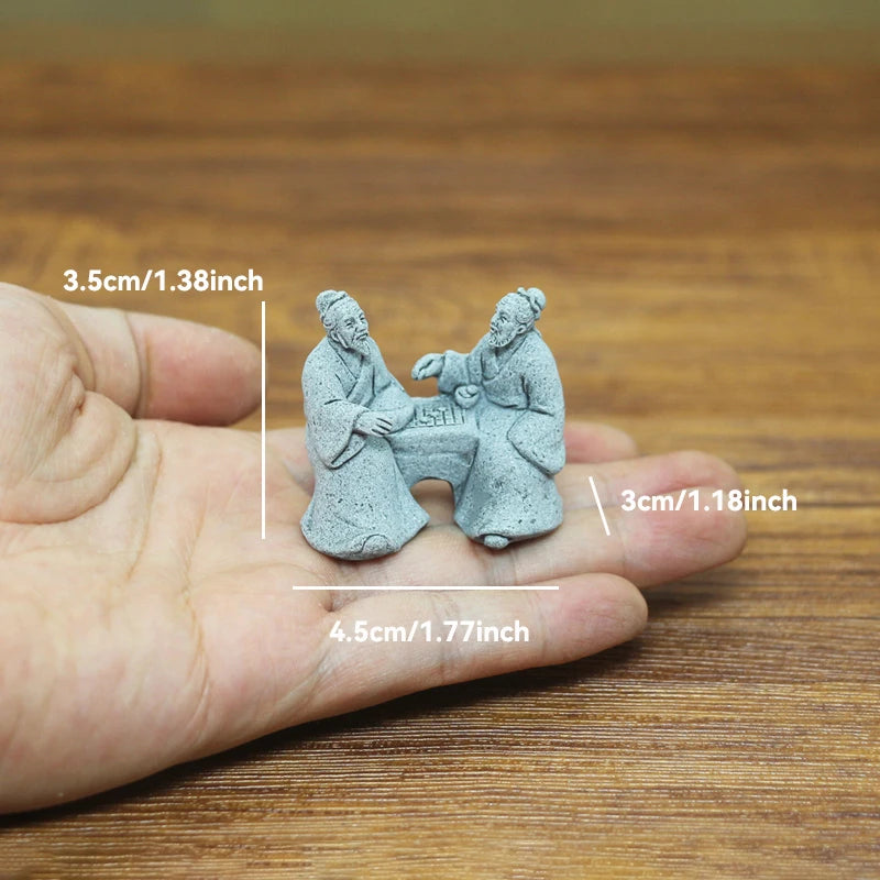 Miniature Zen Fisherman Play Chess Elder Sand Stones Figurine Garden Bonsai Rockery Aquariums Ornaments Lanscape Room Decoration