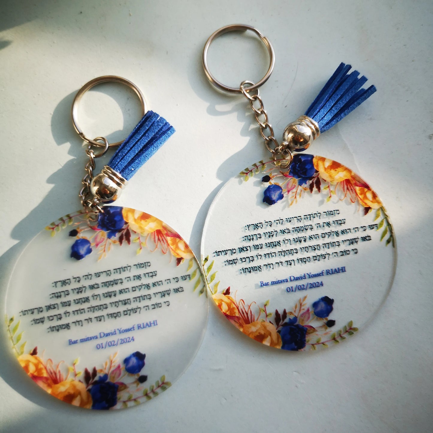 all 10pcs Print Hebrew Plexiglass Wedding Party Guest Favor Gift Bar Mitzvah Souvenir Key Chain with Ring Blessing Personalized