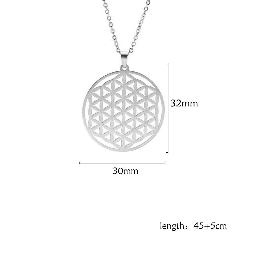 Flower of Life Sacred Geometry Necklace Stainless Steel Mandala Neck Chain Women Men Vintage Universal Spiritual Jewelry