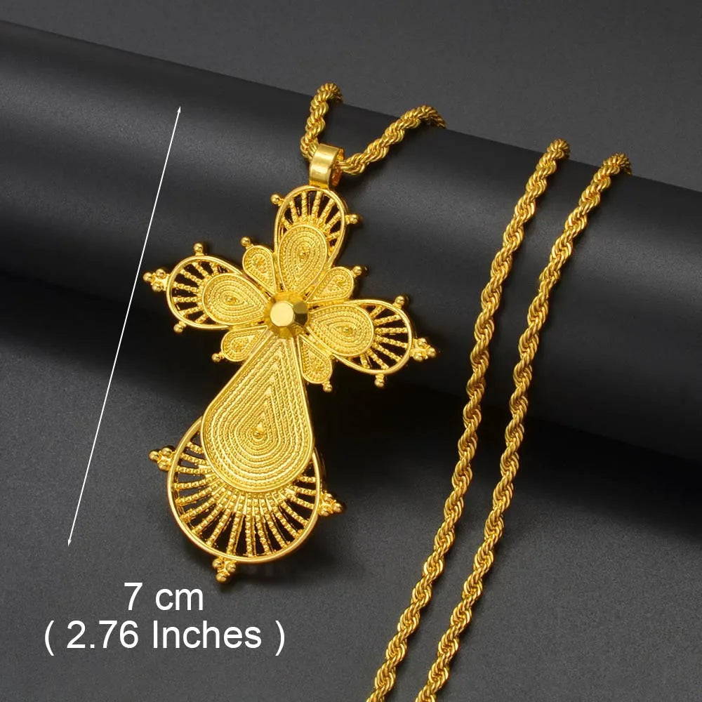 Annio Ethiopian Gold Color Cross Charms Pendant Necklaces African Jewelry Eritrean Anniversary Accessories #161916