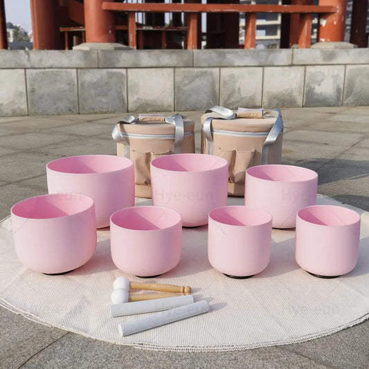 CDEFGAB Note 432 hz Crystal Singing Bowl Set of 7 pcs Quartz Sound Chakra Bowl Yoga Meditation Healing with Carry Case