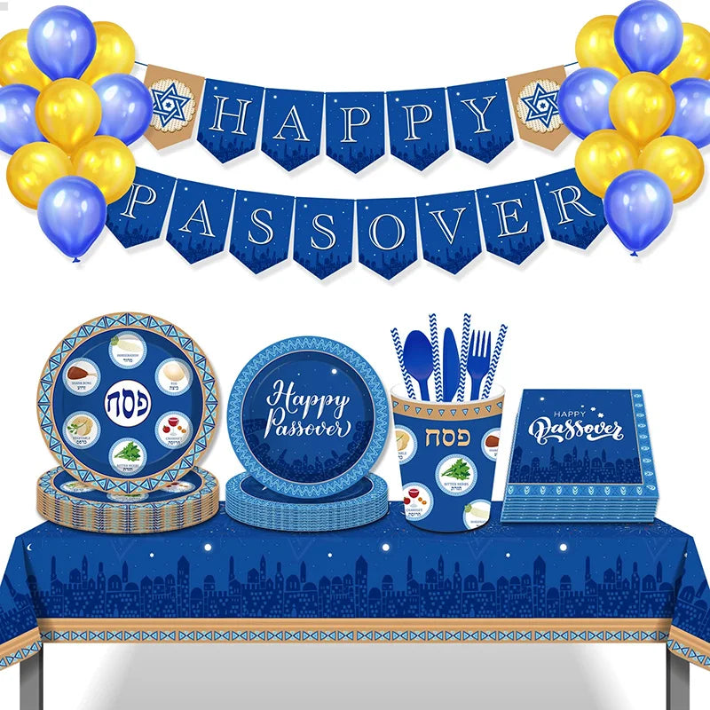Muslim Festival Jewish Passover Disposable Tableware Paper Plates Cup Flag Balloons Home Party Favors Decoration Party Supplies