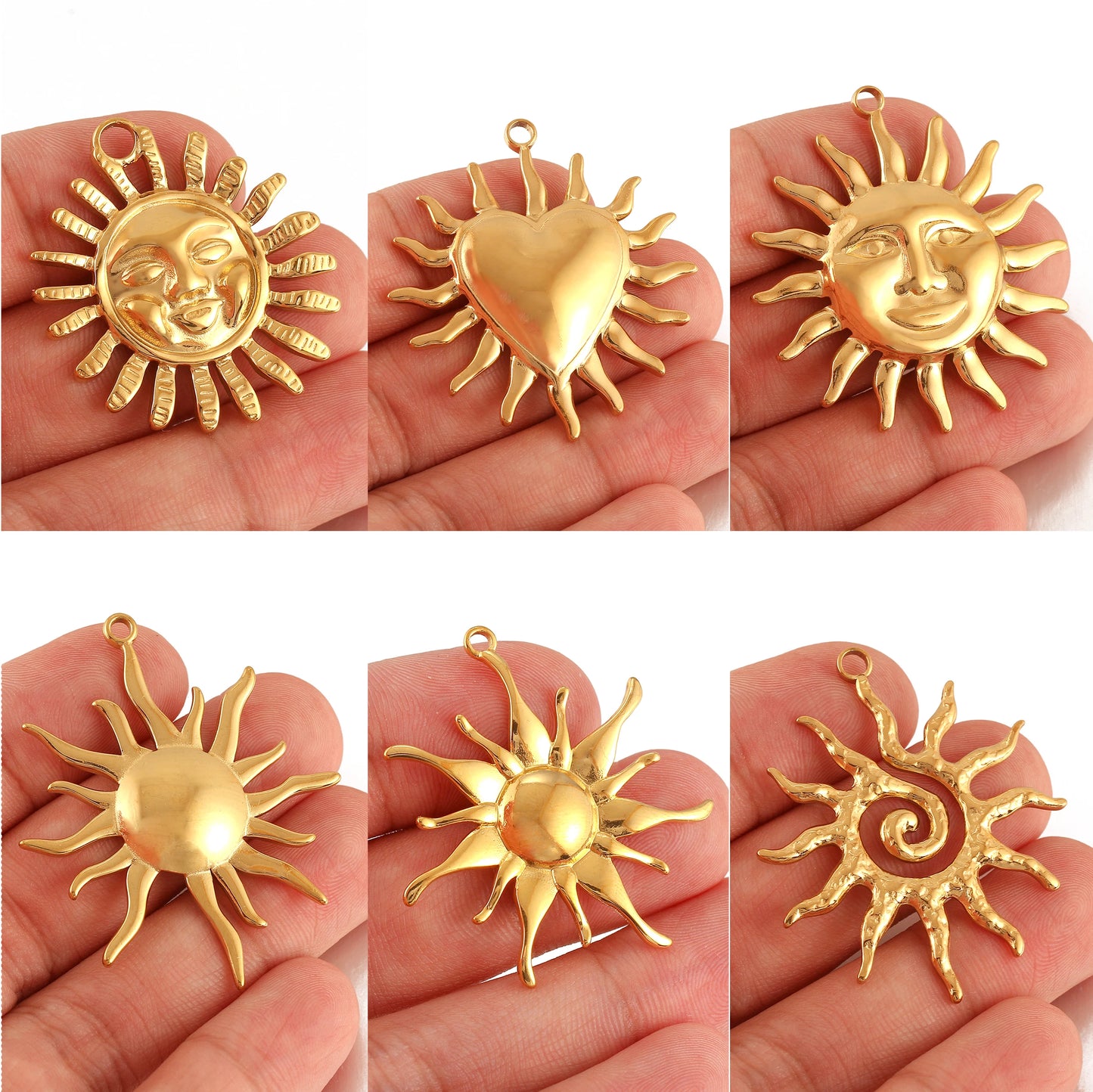 3Pcs Large Casting Vortex Face Sun Charms Stainless Steel Heart Celestial Pendants Fashion Jewelry Making DIY Bracelets Necklace