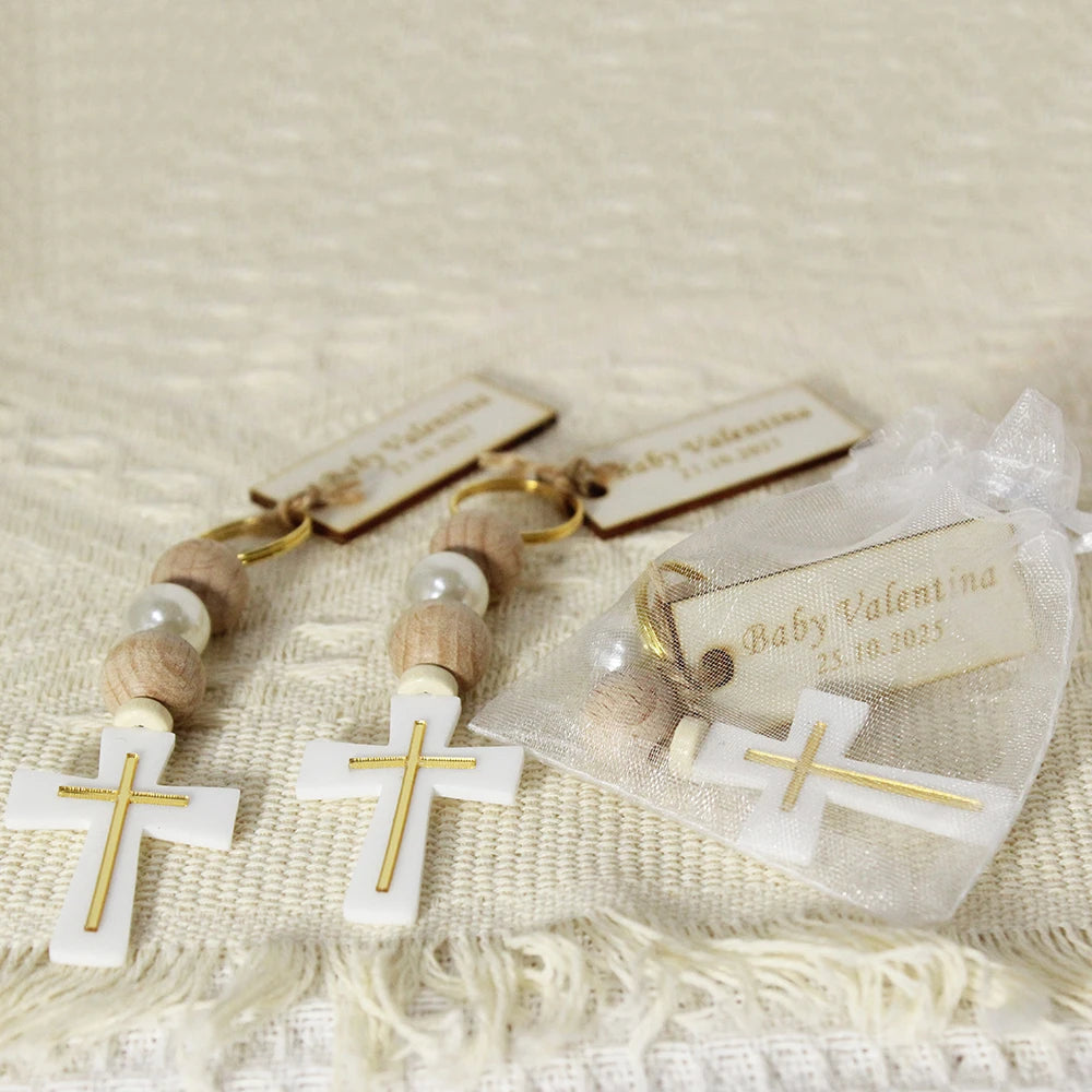Personalized Baptism Cross Keychain Favors, Custom Christening Gifts, First Communion Souvenirs,Custom Baptism Keychain Favors