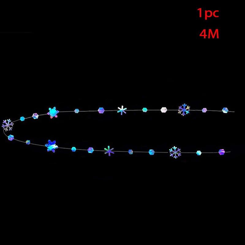 4M Iridescent Christmas Hanging Snowflakes Decor Garlands Winter Wonderland  Paper Snowflake Streamer Birthday Party Supplies ﻿