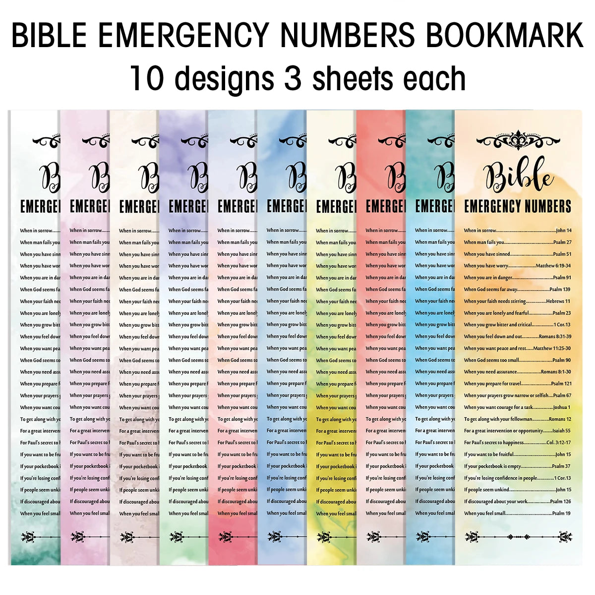 30pcs Watercolor Christian Inspirational Bible Verse Emergency Number Bookmark Welcome Appreciation Gift For Church Sunday Study