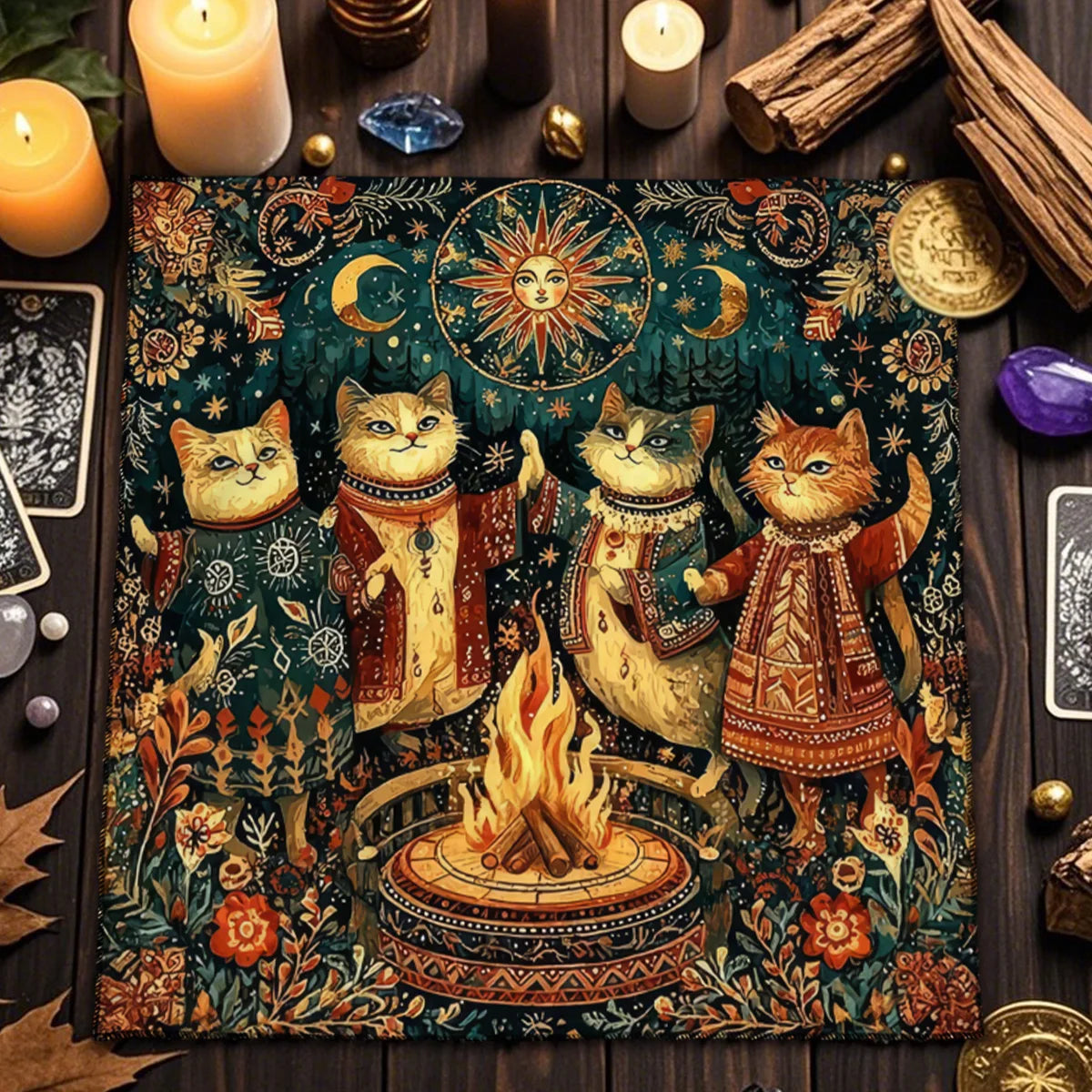 Divination Altar Cloth Civet Cat Tarot Tablecloth For Tarot Card Reading Decorative Voo-Polyester Oracle Card Mat