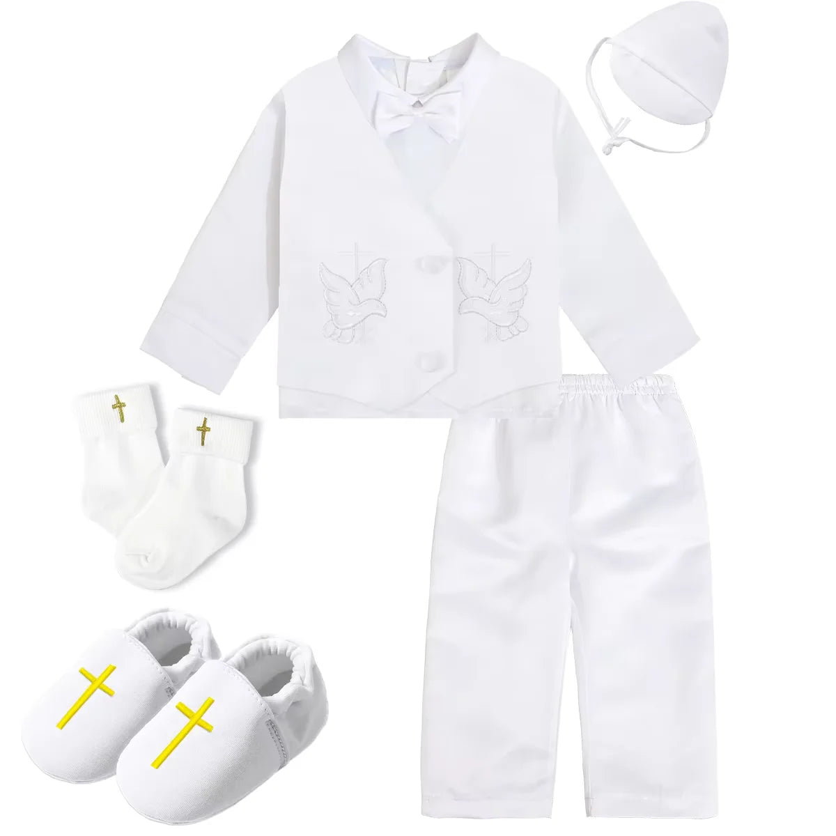 Baby Boys Baptism Outfits Infant Wedding Birthday Party White Cartoon Dove Newborn Formal Gentleman Suits Christening Clothes
