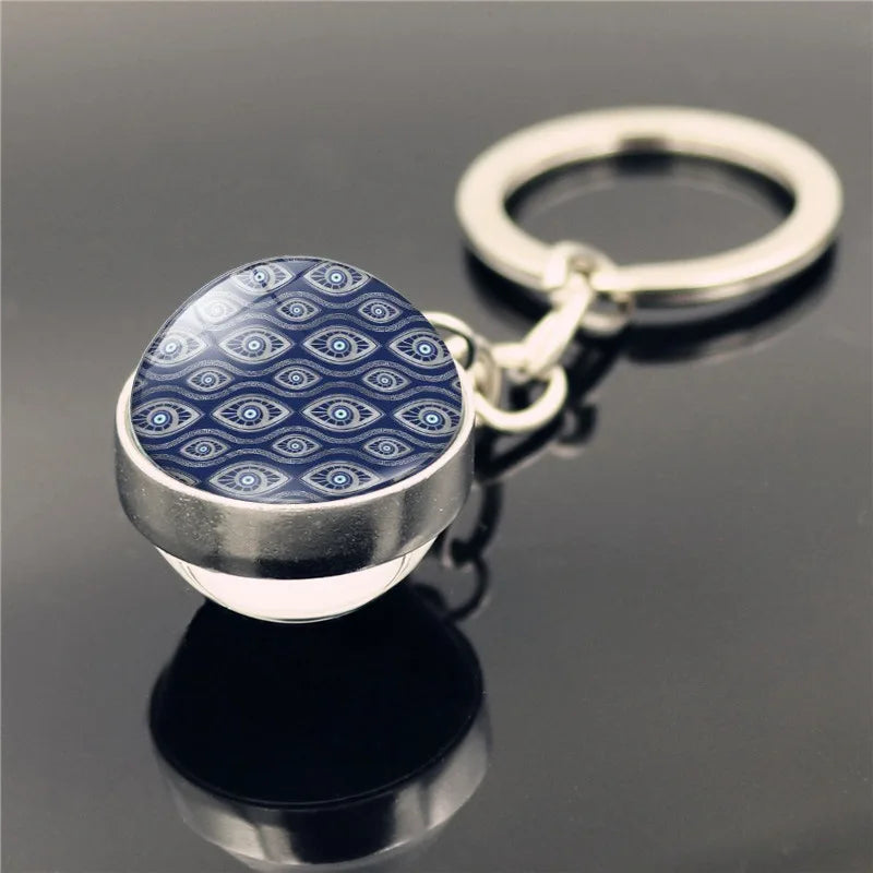 Blue Türkiye Eye of Evil Key Chain Pendant Double Crystal Glass Ball Pendant Metal Key Chain Pendant