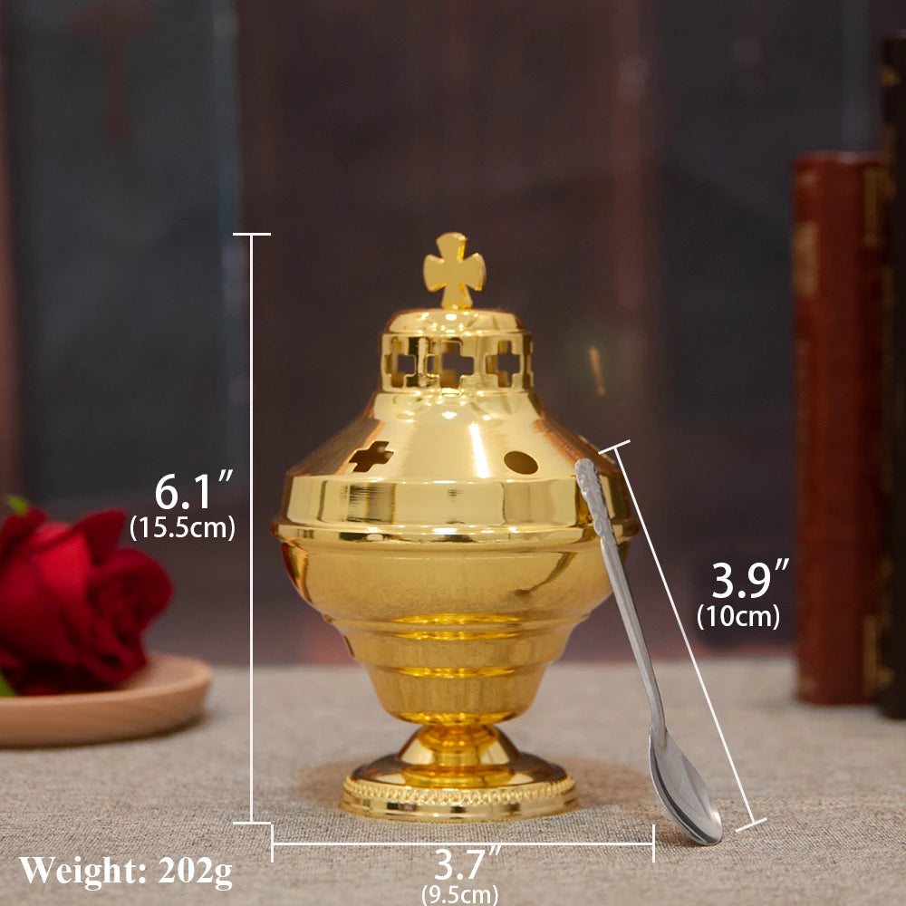 HTISOK Eastern Orthodox Church Censer with Bells Gold Plated Hanging Incense Burner Church Home Decoration Orthodox Censer