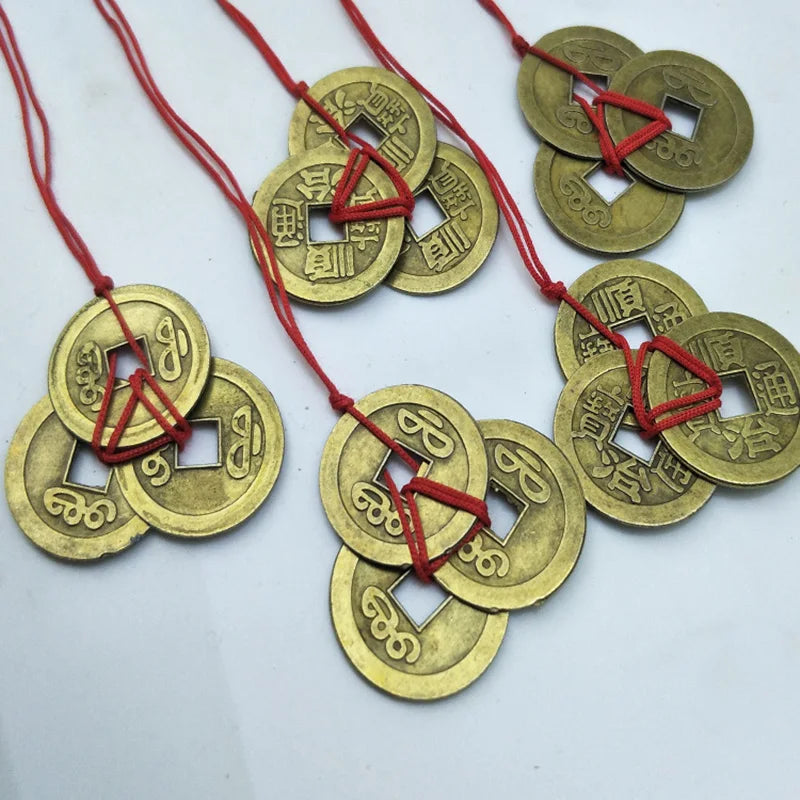 2 Sets Of 3 Chinese Feng Shui Coins For Wealth And Success Lucky Oriental Emperor Qing Money Antique Pendant Best Wishes Gifts