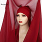 Premium Chiffon Hijab With Bulit-in Magnets Solid Color Easy To Wear Shawl Wrap With Undercap For Muslim Women