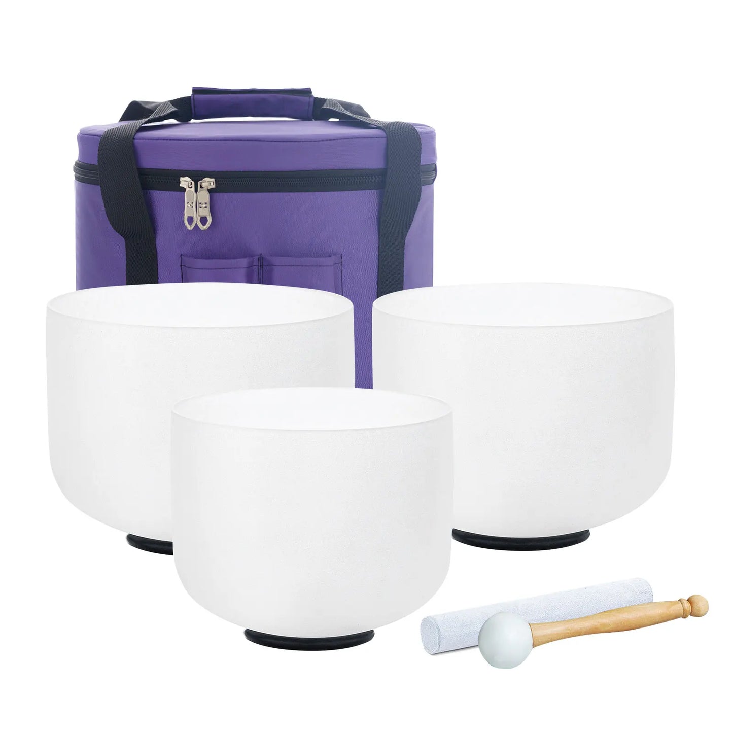 KVKA 10"E 8"G 6"B 432hz 440hz Frosted Quartz Crystal Singing Bowl Chakra Set of 3 pcs for Yoga Sound Healing Musical Meditation
