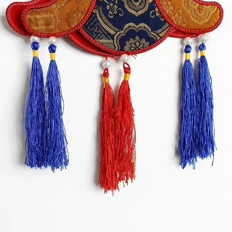 Nepal Handmade Hexagonal Tassel Flag,Colorful Tibetan Embroidery Decorative Handicrafts,Auspicious Hand Drum Flags Buddhist Item