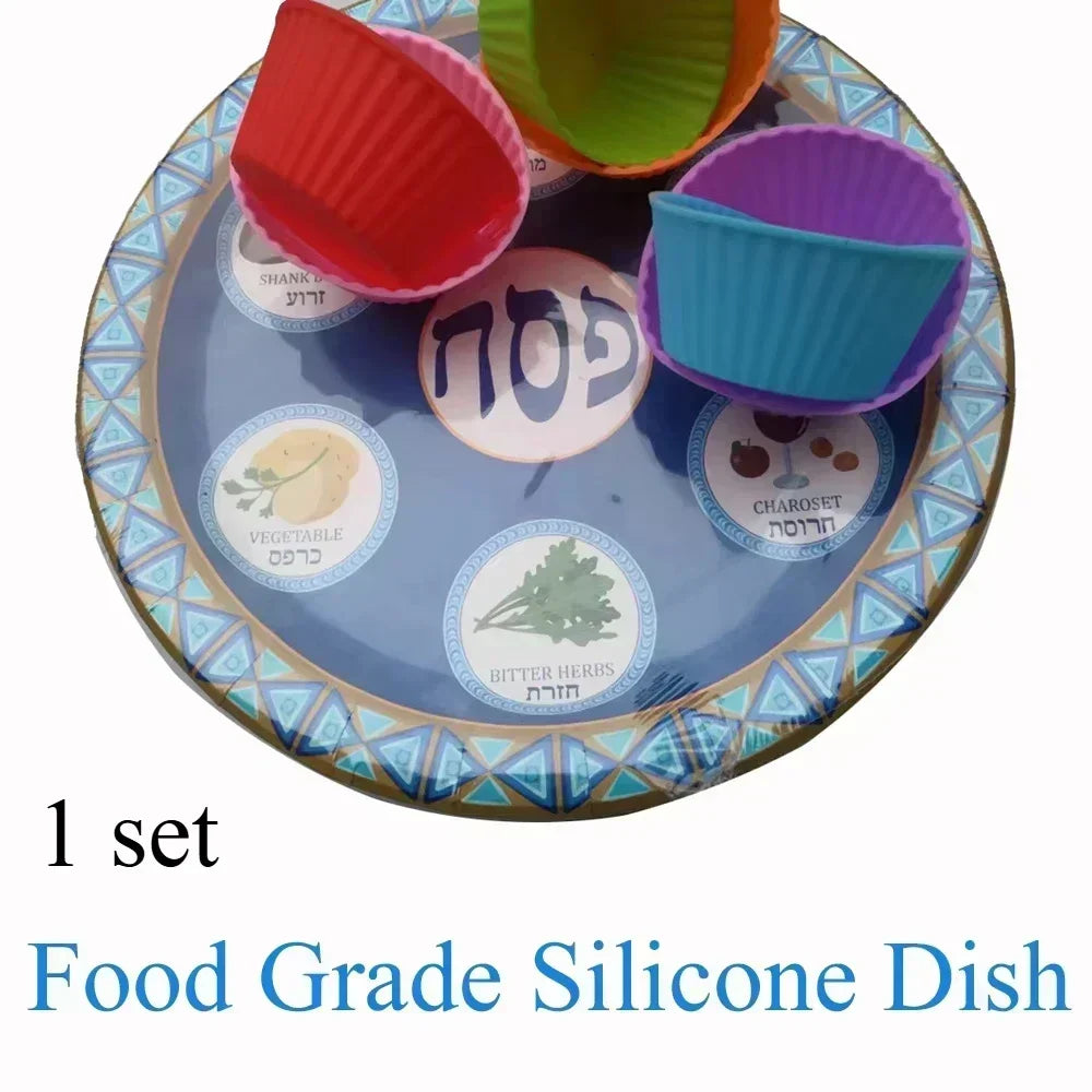 Jewish 6-Section Passover Seder Plate - Kosher, Melamine/Plastic/Silicone/Disposable Paper, with Food Labels & Elegant Designs