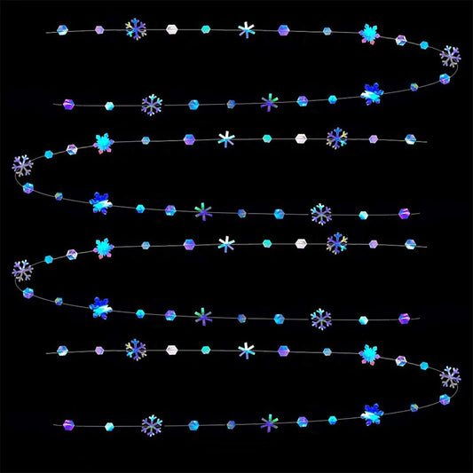 4M Iridescent Christmas Hanging Snowflakes Decor Garlands Winter Wonderland Paper Snowflake Streamer Birthday Party Supplies 