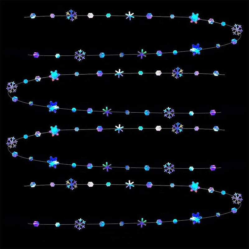 4M Iridescent Christmas Hanging Snowflakes Decor Garlands Winter Wonderland  Paper Snowflake Streamer Birthday Party Supplies ﻿