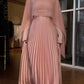 Satin O-neck Long-sleeved Dress for Women Pink Pleated Spring Summer Long Sleeve Muslim Abayas Casual Female Clothing Vestidos