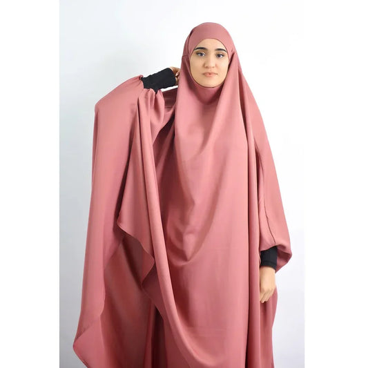 2 Piece Ramadan Khimar Muslim Women Prayer Set Dress Full Cover Islamic Burka Hooded Arab Gowns Umrah Eid Abaya Worship Service