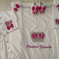 5pcs Handmade DIY Vinyl Name Personalized Baby Girl Newborn Jewels Crown Pink Take Me Home Layette 5 Piece Deluxe Gift Set