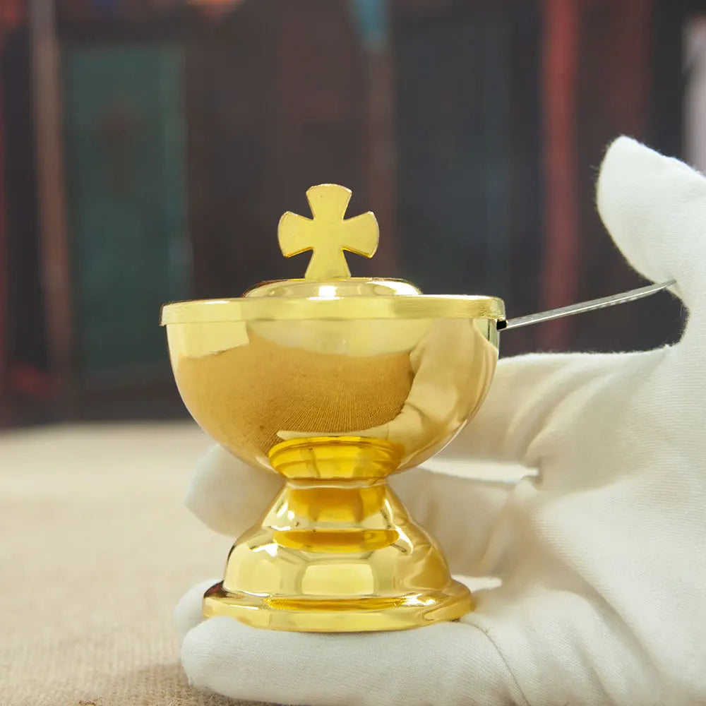Holy Grail Communion Cup with Spoon Zinc Alloy Golden Cross Design Church Mass Supplies for Eucharist Religious Ceremonies
