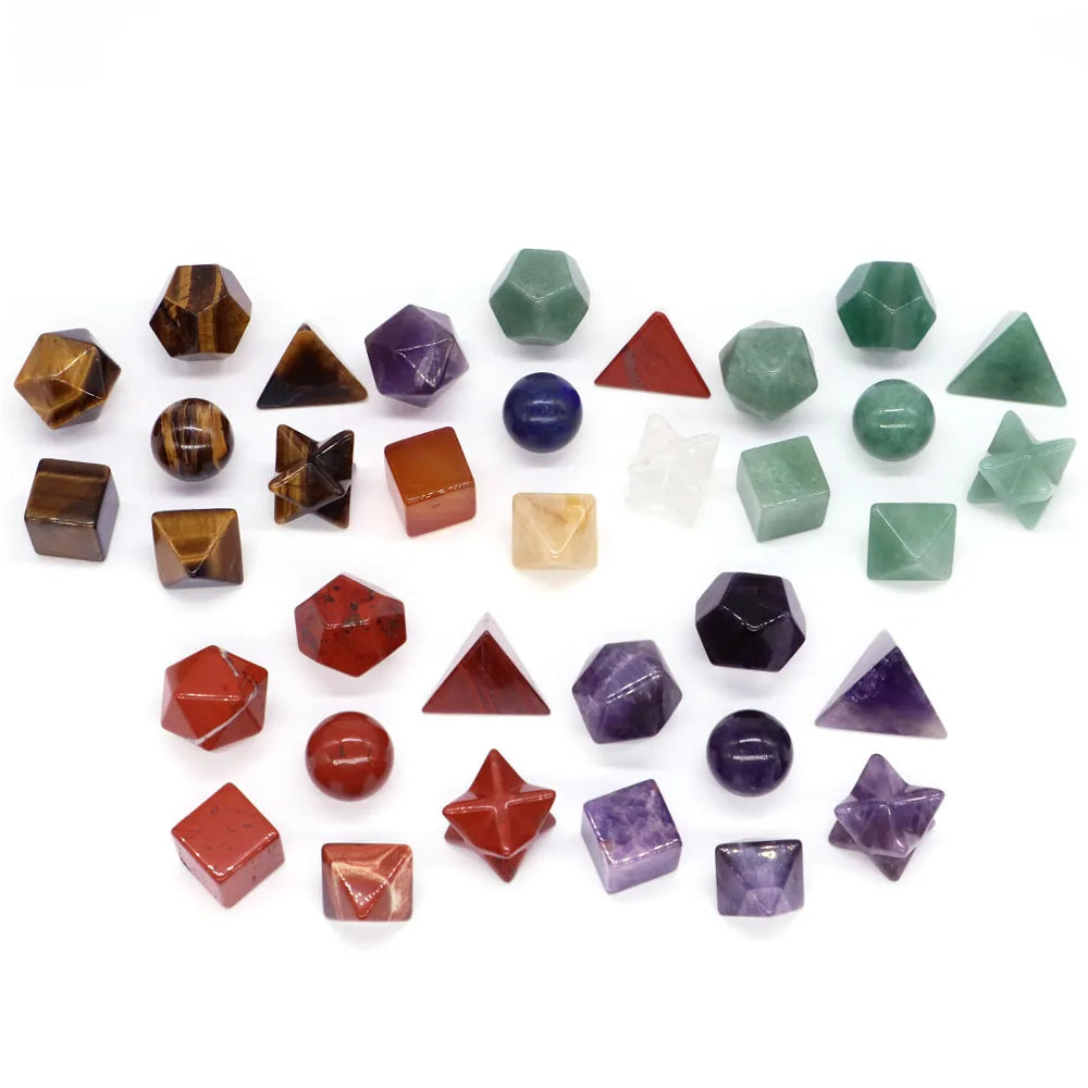 7Pcs Platonic Solid Sacred Stones Geometry Set Natural Crystals Reiki Healing Chakra Gemstones Lucky Home Decoration Gifts