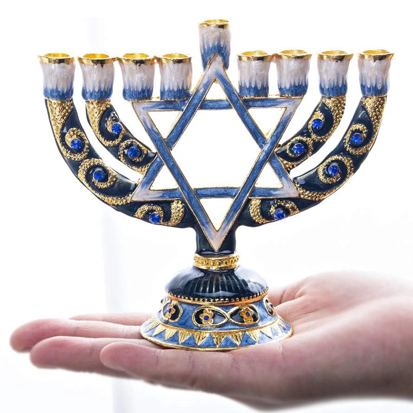 Blue Candlesticks for Hanukkah Menorah Candle Holder Candelabrum Candle Stand for Christmas Party Wedding Home Decor 9 Branch