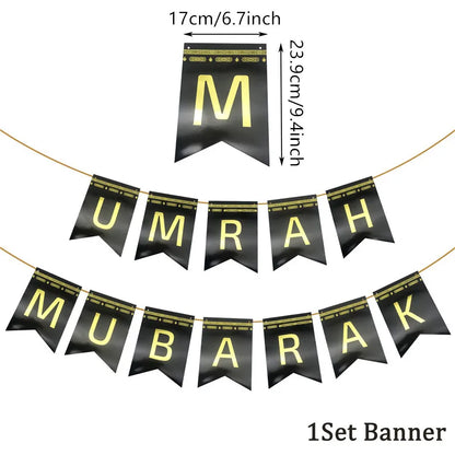 Black Gold Umrah Mubarak Disposable Paper Plates Cups Napkins Banner Home Eid Mubarak Islamic Muslim Party Ramadan Table Supplie