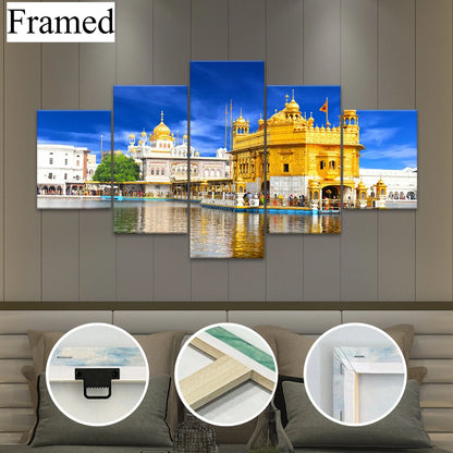 5pcs Framed Amritsar Golden Temple Canvas Art Set Islam Posters DIY Frame Wall Decor for Living Room, Bedroom, Office No frame