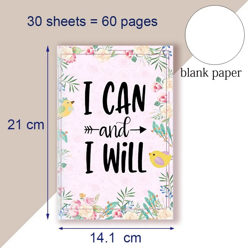 A5 Notebook Note Book Motivational Quote - I Can and I Will - Sketch Writing Blank Journal Success Notepad New Job Graduation