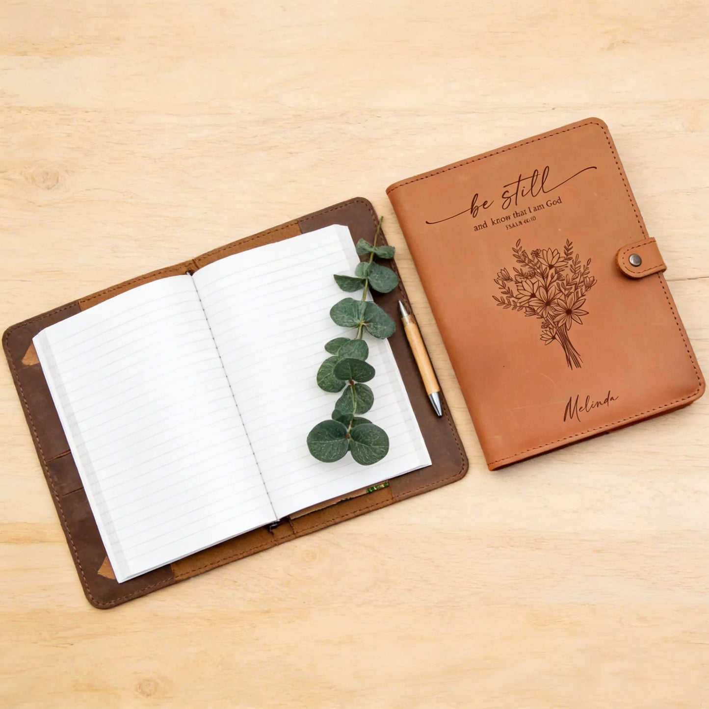 Be Still Personalized Leather Prayer Journal for Women, Refillable Christian Notebook, Ideal Religious Gift for Mom & Daughter