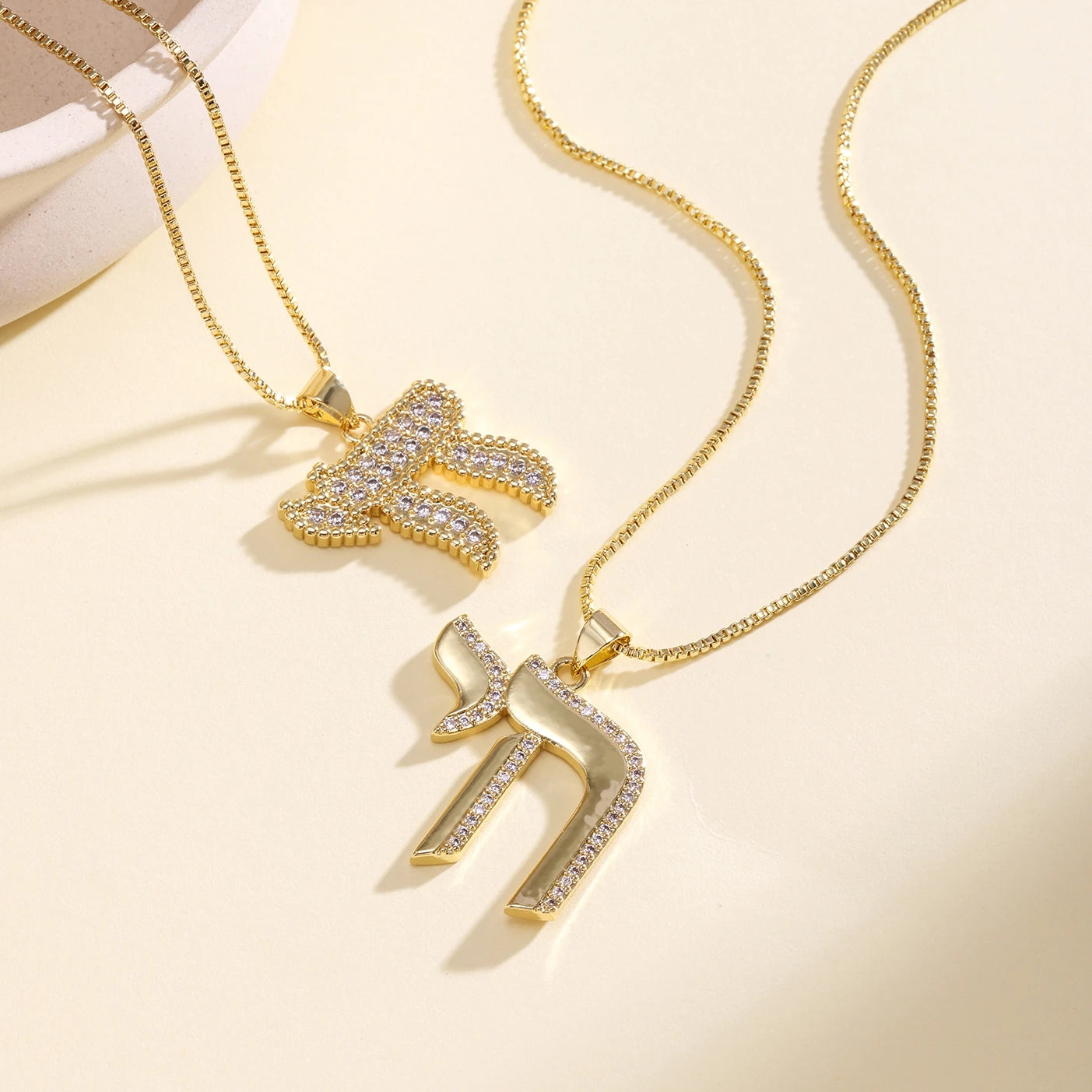 Nidin New Trendy Jewish Hebrew Letter Chain Pendant Necklace For Women Copper Cubic Zirconia Religious Style Link Jewelry Gift