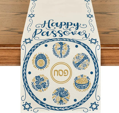 Happy Passover Linen Table Runners Kitchen Dining Table Decor Seder Plate Pesach Matzoh Star of David Jewish Holiday Party Decor