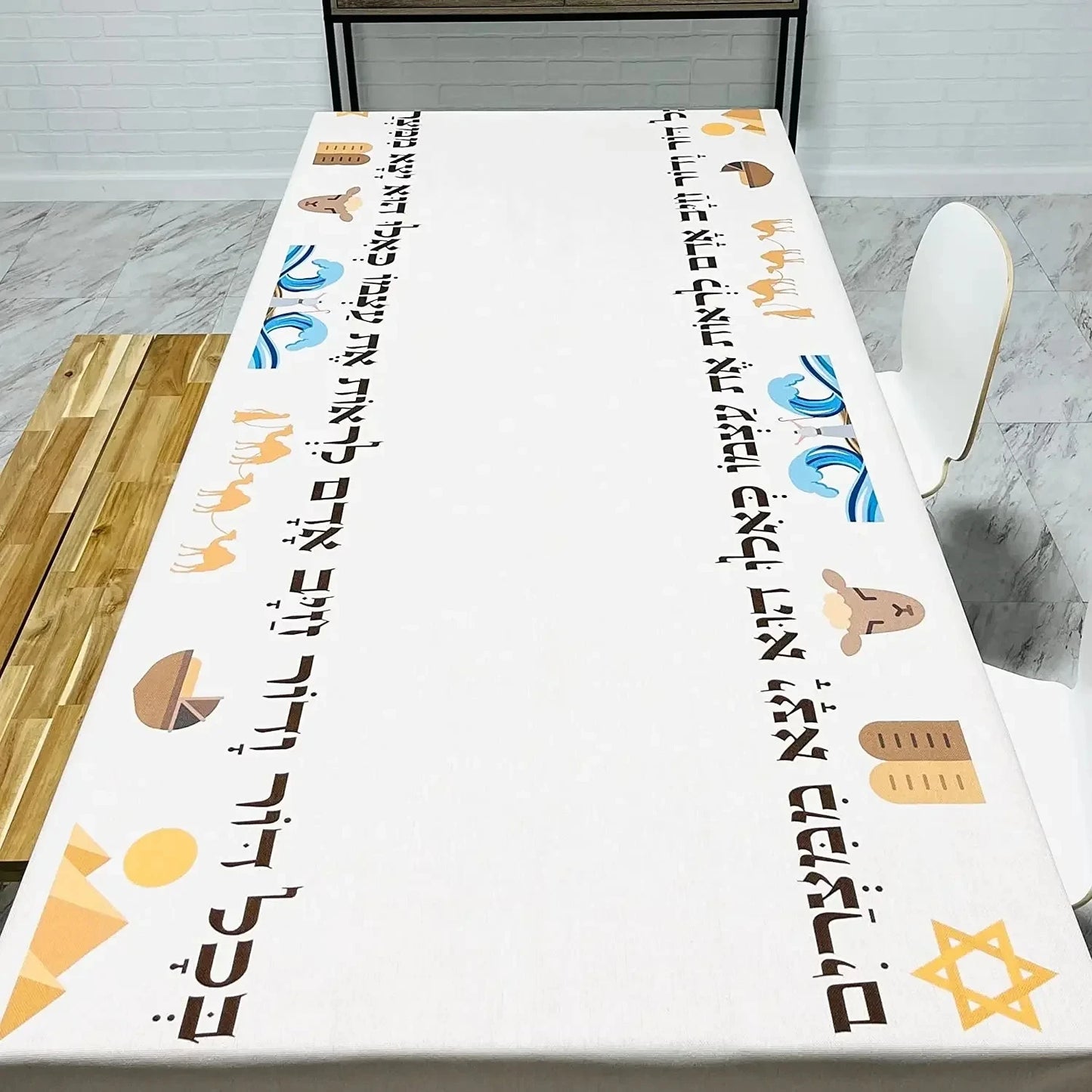 Happy Passover Waterproof Tablecloth for Table Decor Pesach Seder Jewish Hebrew Rectangle Table Cloth Kitchen Dining Table Decor